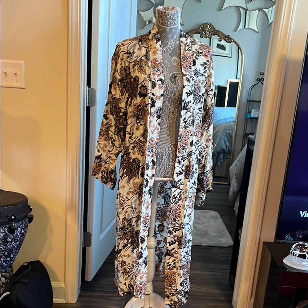 Free People Black and Brown Floral kimono duster